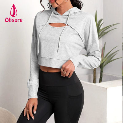 Ohsure Fitness Dames Losse Casual Herfst Trainingspak Yoga Basic Drop Schouder Trekkoord Crop Sport Hoodie
