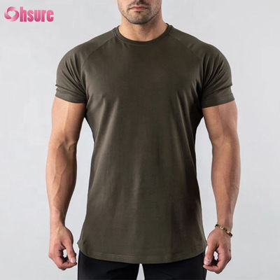 95% Katoen 5% Spandex Mix Effen Blanco Aangepast Logo Longline Gebogen Zoom Muscle Bodybuilding Gym Heren T-shirt