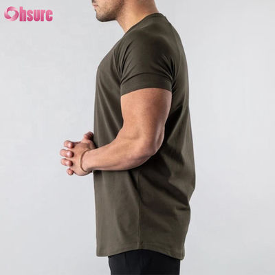 95% Katoen 5% Spandex Mix Effen Blanco Aangepast Logo Longline Gebogen Zoom Muscle Bodybuilding Gym Heren T-shirt
