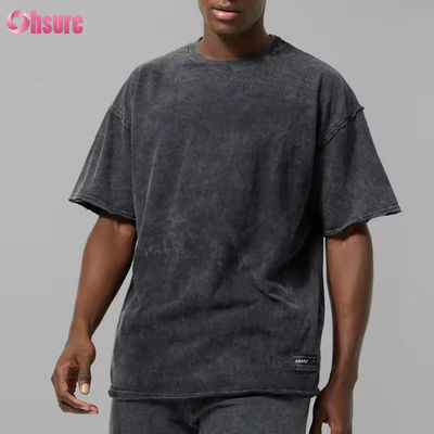 Aangepaste logo Zwaar Gewicht Zwarte Heren 100% Katoen Actieve Oversized Acid Wash Ruwe Zoom Sport T-shirt Gym T-shirt Heren