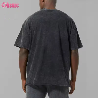 Aangepaste logo Zwaar Gewicht Zwarte Heren 100% Katoen Actieve Oversized Acid Wash Ruwe Zoom Sport T-shirt Gym T-shirt Heren