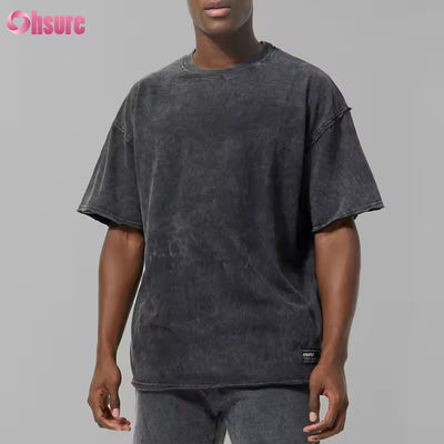 Aangepaste logo Zwaar Gewicht Zwarte Heren 100% Katoen Actieve Oversized Acid Wash Ruwe Zoom Sport T-shirt Gym T-shirt Heren
