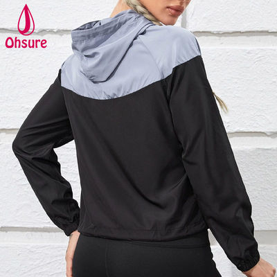 Aangepaste LOGO 100% Polyester Tweekleurige Halve Rits Sport Hooded Sportkleding Top Dames Fitness Gym Training Jas