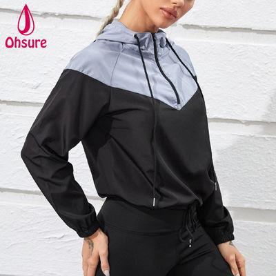 Aangepaste LOGO 100% Polyester Tweekleurige Halve Rits Sport Hooded Sportkleding Top Dames Fitness Gym Training Jas