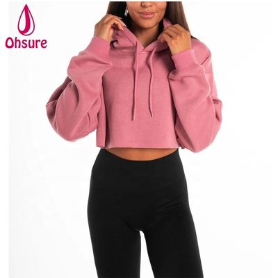 Dames Zware Hoodie Workout Tops Katoen Fleece Trui Workout Crop Top Oversized Hoodie