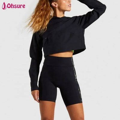 Custom Super Soft Fitness Crew Neck Vrouwen Cotton Sport Crop Top Zwarte Gym Hoodies Pullover Met Hoodie