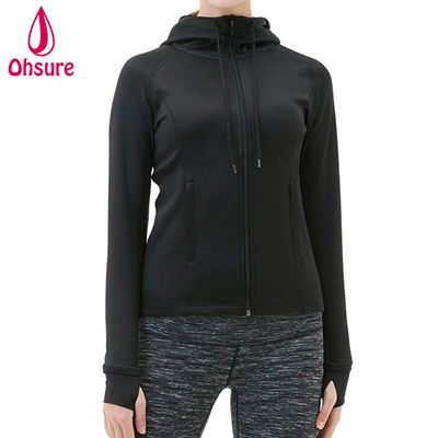 Lichtgewicht actieve performance hoodie met volledige ritssluiting voor dames, gym workout jas met zijzakken
