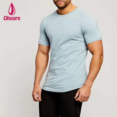 Sportkleding Bamboe Stof Raglan Gesneden Mouwen Ronde Hals Spier Lichtgewicht Workout T-shirts voor Heren