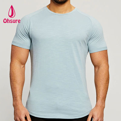 Sportkleding Bamboe Stof Raglan Gesneden Mouwen Ronde Hals Spier Lichtgewicht Workout T-shirts voor Heren