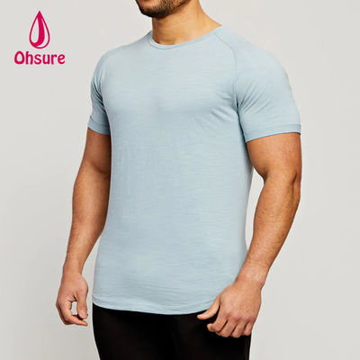 Sportkleding Bamboe Stof Raglan Gesneden Mouwen Ronde Hals Spier Lichtgewicht Workout T-shirts voor Heren