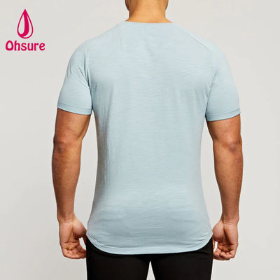 Sportkleding Bamboe Stof Raglan Gesneden Mouwen Ronde Hals Spier Lichtgewicht Workout T-shirts voor Heren