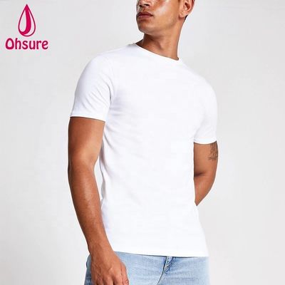 Aangepaste Logo Muscle Slim Fit Gym T-shirt 95% Bamboe 5% Spandex Bodybuilding Fitness Tee Heren Sport Wit T-shirt