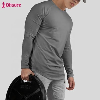 Groothandel Athletische Body Shaper Slim Fit Heren T-shirt Tops Lange Mouw Ronde Zoom Workout Bodybuilding Gym Shirts Blanco Casual