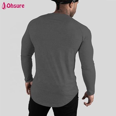 Groothandel Athletische Body Shaper Slim Fit Heren T-shirt Tops Lange Mouw Ronde Zoom Workout Bodybuilding Gym Shirts Blanco Casual