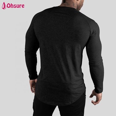 Groothandel Athletische Body Shaper Slim Fit Heren T-shirt Tops Lange Mouw Ronde Zoom Workout Bodybuilding Gym Shirts Blanco Casual