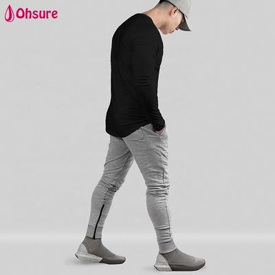 Groothandel Athletische Body Shaper Slim Fit Heren T-shirt Tops Lange Mouw Ronde Zoom Workout Bodybuilding Gym Shirts Blanco Casual