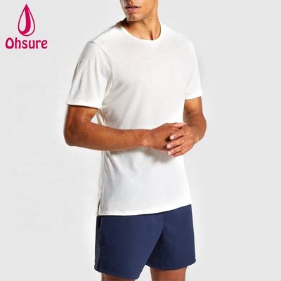 Regular Slim Fit Ronde Hals Heren Gym T-shirt Muscle Wear Man Relaxte Sport Tee T-shirt Met Zijsplitten Effen Casual Bedrukt