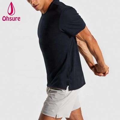 Regular Slim Fit Ronde Hals Heren Gym T-shirt Muscle Wear Man Relaxte Sport Tee T-shirt Met Zijsplitten Effen Casual Bedrukt