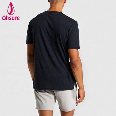 Regular Slim Fit Ronde Hals Heren Gym T-shirt Muscle Wear Man Relaxte Sport Tee T-shirt Met Zijsplitten Effen Casual Bedrukt