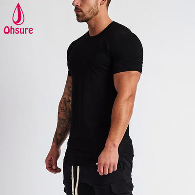 Zomer Heren Sport Gym Hardlopen Sneldrogend Zwart Heren Effen Kleur Fitness T-shirt van Hoge Kwaliteit