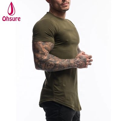 Custom Katoen Spandex Fitness Heren Gym T-shirt Kleding Legergroen Korte Mouw Effen Workout T-shirt Heren