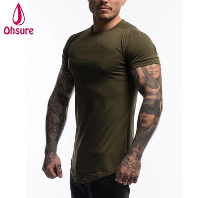 Custom Katoen Spandex Fitness Heren Gym T-shirt Kleding Legergroen Korte Mouw Effen Workout T-shirt Heren