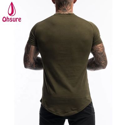 Custom Katoen Spandex Fitness Heren Gym T-shirt Kleding Legergroen Korte Mouw Effen Workout T-shirt Heren