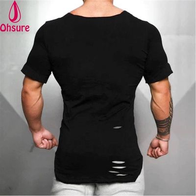 Nieuw Katoenen Heren T-shirt - Vintage Gescheurd Gat T-shirt - Herenmode Casual Activewear Fitness T-shirt