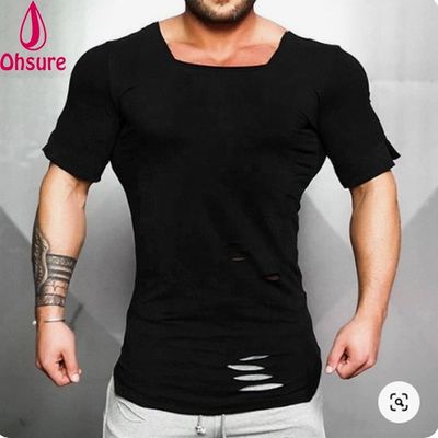 Nieuw Katoenen Heren T-shirt - Vintage Gescheurd Gat T-shirt - Herenmode Casual Activewear Fitness T-shirt