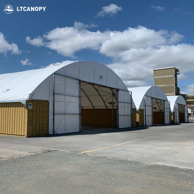 Op maat gemaakte buiten waterdichte luifel PVC stof Poly Tunnel Shipping Container Shelter